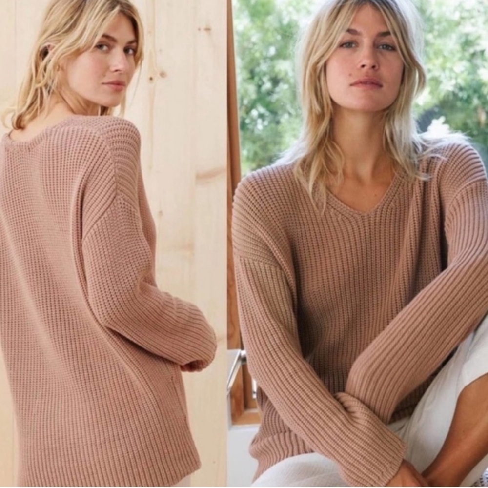 Jenni Kayne Blush Ribbed V-Neck Sweater